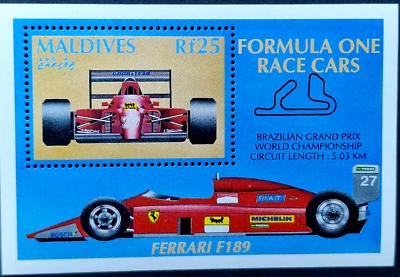 Maldives 1991 - Formula 1 Race Cars Ferrari - MNH - 1 Stamp Block - Image 1 of 4
