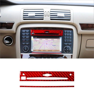 Radio de fibra de carbono roja con cubierta para reproductor de CD para Mercedes-Benz R320/350 Foto 1 de 4