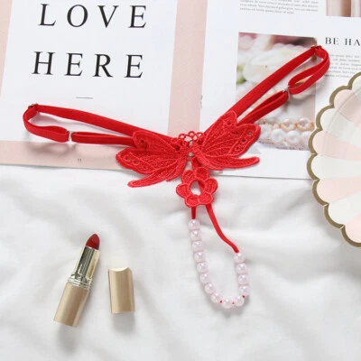 Sexy Women Lace Pearl Thong G-string Panties Lingerie Underwear Crotchles T-back - Image 1 of 4