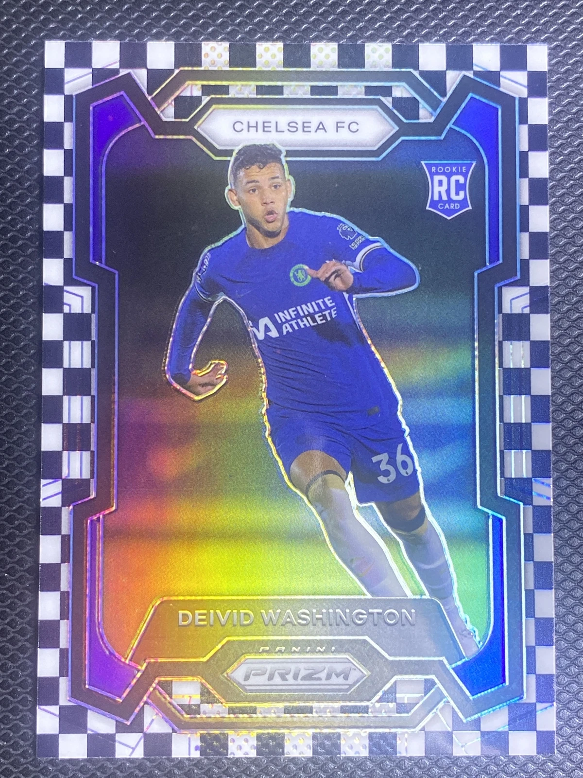 2023-24 Panini Prizm Premier League Deivid Washington Black/White Checker RC#199