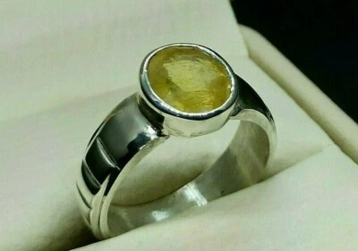 Anillo natural de plata de ley 925 hecho a mano con zafiro amarillo corte redondo de 5 quilates para mujer Foto 1 de 4