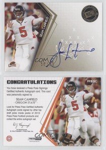 2010 Press Pass Signings Gold /99 Sean Canfield #PPS-SC Rookie Auto RC