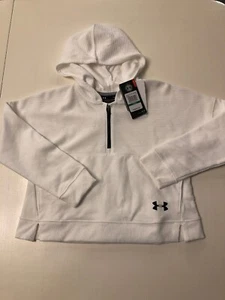 Under Armour UA Stretch Fleece Ridge Girls’ Hoodie White 1/4 Zip Med Large NWT - Picture 1 of 6