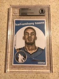 Karl Anthony Towns carta schizzo arte originale TImberwolves Beckett BAS True 1/1 - Foto 1 di 2