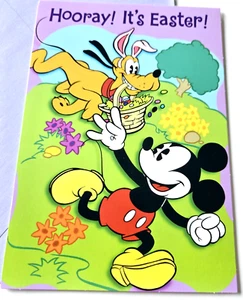 Tarjeta de felicitación de colección Pascua Mickey Mouse y Plutón sello Hooray! Es Pascua - Imagen 1 de 3