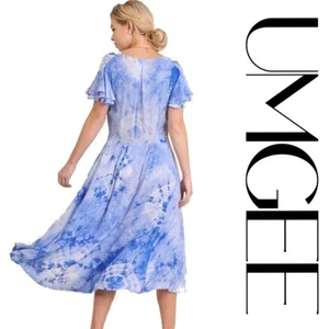 SIZE M UMGEE SKY BLUE Tie Dye Flutter Sleeves Side Pocket Midi Dress BHCS - Picture 1 of 5