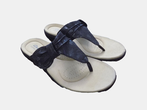 Sandali Clarks Ultimate Comfort taglia 11 M LaurieAnn Rae neri metallizzati con tanga FAVOLOSI!