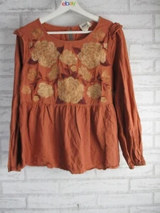 Savanana  Jane womens top blouse brown embroided S, 10 boho long sleeves - Bild 1 von 10