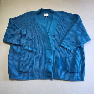 Vintage Mainstreet Blues Chunky Cardigan Sweater Women's 4X Oversized Teal