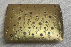 RARE ENVELOPE Shaped COMPACT, Gold with Enameled Flowers 1940s Made in Italy - Picture 1 of 9