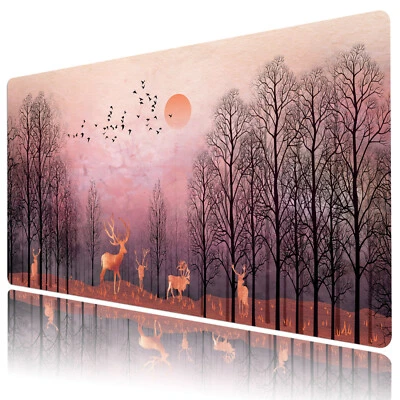Forest Wildlife Deer Pink Mouse Desk Pad for Keyboard Desk Mat 31.5x15.7 inch - Image 1 of 4