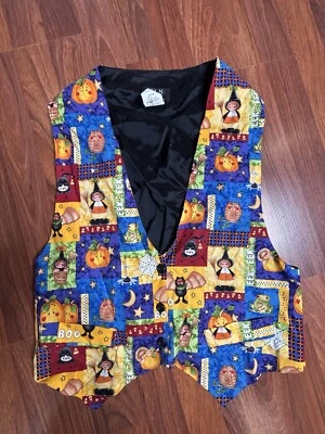 Chaleco Esmoquin Vintage Años 90 JLN EE. UU. XL Halloween Calabaza Gatos Boho Murciélago Bruja  Foto 1 de 4