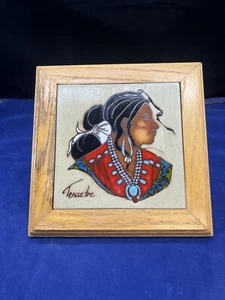 Cleo Teissedre Indianer Mann Handarbeit Keramik Untersetzer Wanddeko - Bild 1 von 2