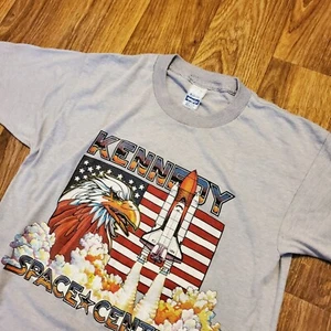 Vintage 80s Nasa Shirt Kennedy Space Center Gray Men Medium USA Made - Picture 1 of 7