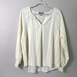 Top Frye donna L avorio occhielli scollo a V manica lunga contadino cottagecore blusa boho - Foto 1 di 11