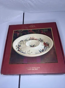 Lenox American Home Winter Greetings 12-1/4" Chip & Dip Bowl, Gold Rim - Picture 1 of 4