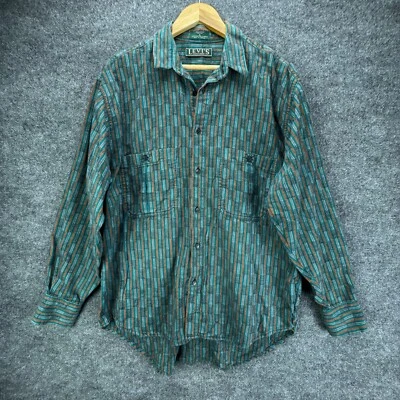 Vtg 90s Levis Sutter Creek Shirt Mens Large Teal Flannel Western Southwest Aztec - Image 1 of 4