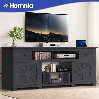 Black TV Stand for 80 Inch TVs Console Power Outlets Media Entertainment Center - Image 1 of 4