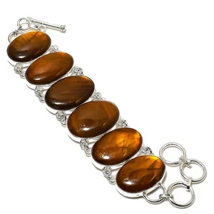 Yellow Flash Labradorite Gemstone Handmade 925 Sterling Silver Jewelry Bracelet - Picture 1 of 6