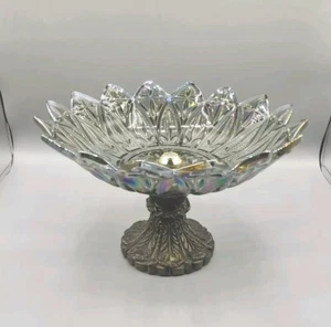 Vintage Federal Glass Petal Design Iridescent Carnival Glass Bowl Smoke  1960’s - Picture 1 of 7