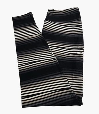 LuLaRoe Leggings TC Tall Curvy BLACK GRAY TAN White Line OMBRE Neutral Stripe - Image 1 of 4