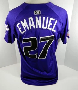 Camiseta deportiva Albuquerque Isotopes Brandon Emanuel #27 2018 usada en juegos púrpura - Imagen 1 de 6