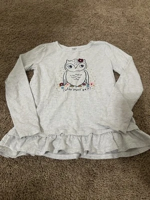 Camisa Carters Niños Niñas Manga Larga Gris Con Búho Y Volantes Talla 12 Foto 1 de 4