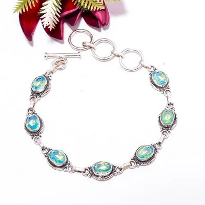 Pulsera ajustable de plata de ley 925 de ópalo lechoso 8,99" B83462 Foto 1 de 3