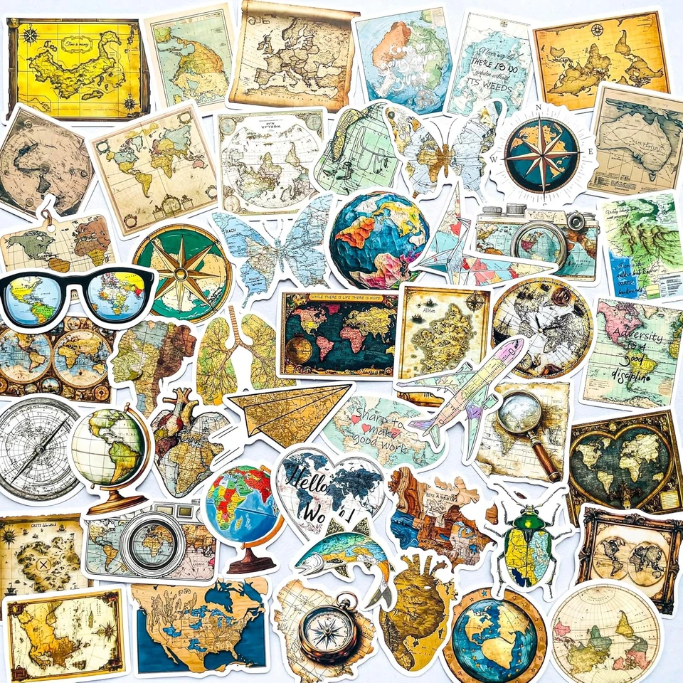 50 винтажных наклеек на карты мира YOKSAS — ретро дорожный глобус  - Изображение 1 из 4