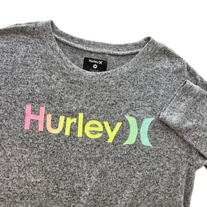 Hurley Girls Med Heather Gray Colorful Logo Long Sleeve Plush Sweatshirt Sweater - Picture 1 of 17