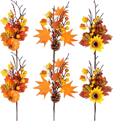 6 piezas de tallos de hojas de arce de otoño calabaza bayas selecciones para decoración de Acción de Gracias hágalo usted mismo Foto 1 de 4