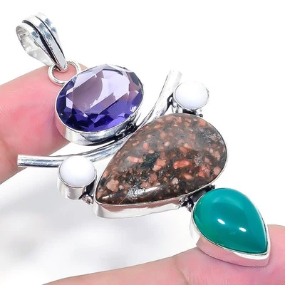 Ciondolo gioiello in argento sterling 925 con pietra preziosa Iolite... - Immagine 1 di 4