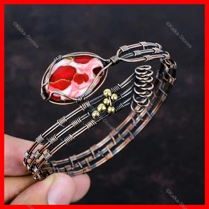 Kingman Red Mohave Copper Turquoise Bangle Copper Wire Wrapped Adjustable Bangle - Picture 1 of 6