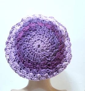 CROCHET CHUNKY SLOUCHY BERET LADIES MEN 1 SIZE PURPLE LILAC MIX ACRYLIC HANDMADE - Picture 1 of 7