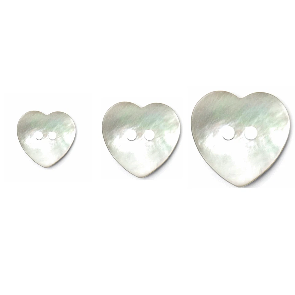 2 x Pearl Effect Heart Shell Buttons 2 Hole Baby Craft Dress - Image 1 of 1