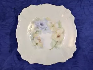 Vintage Porzellan handbemalt Stiefmütterchen 9,5" Teller überbacken signiert - Bild 1 von 4