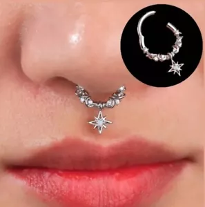 Septum Piercing Hoop Earring Lip Nipple Ear Bar Ring 16G Jewellery AB Crystal 8m - Picture 1 of 2