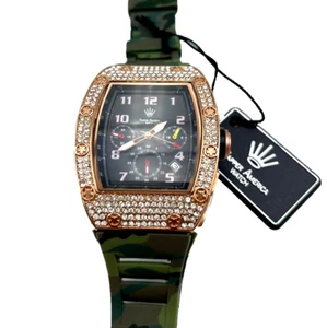 OROLOGIO RAPPER AMERICA CHRONO TONNEAU STRASS UOMO SPORT FASHION - Picture 1 of 4