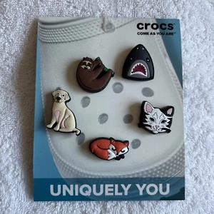 Authentic Crocs Jibbitz Charms Animal Lover - Dog Cat Shark Sloth Fox 5-Pack NEW - Picture 1 of 2