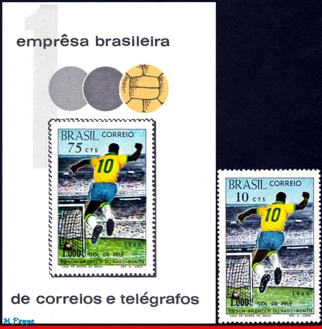 1144-45 BRAZIL 1969 1970 1,000TH GOAL BY PELE, SOCCER, MI# B26 1238 SS+STAMP MNH Cover