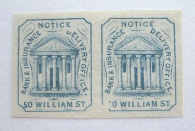 1862 US Local Hussey's Greek Temple Design Plate Flaw Missing "5" Pair 87L22 MNG - Image 1 of 2