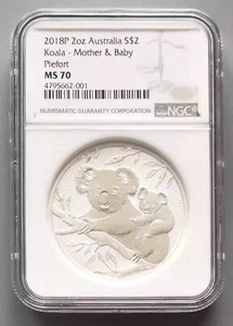 NGC MS70 Australia 2018 Koala Mother Baby Silver Coin 2oz - Picture 1 of 2