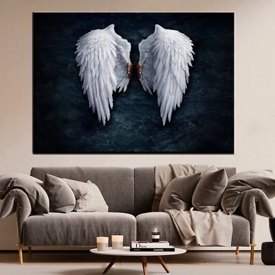 Angel Wings Canvas Wall Art – Modern White Feather Print for Home Decor - Image 1 of 4