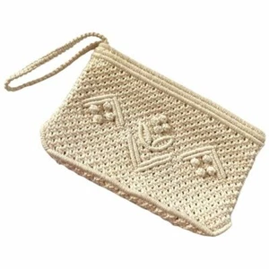 Vintage Macrame crochet tied clutch purse bag wristlet - Picture 1 of 9