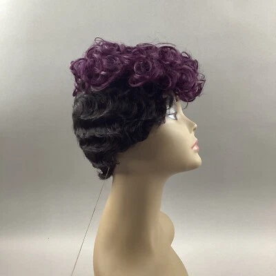 HH-Sofina #DX Midnight Purple Natural Curly 100% Human Hair Wig - Image 1 of 4