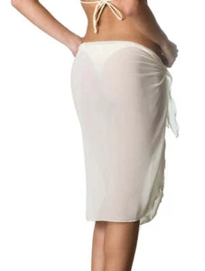 Long Solid Chiffon Sarong Cover Up - Ivory - Picture 1 of 6