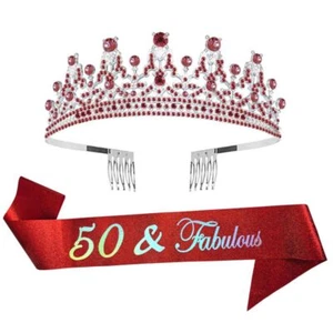 Happy Birthday Sash and Tiara Party Kit Red Party Supplies Gift Celebrations - Picture 1 of 4