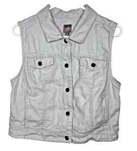 J Jill Vest Sleeveless Jacket Off White Gray 100% Linen Button Utility Womens M - Picture 1 of 18