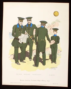 Russian American Company-Ships Officers 1851 Illustration 11x14 - Picture 1 of 1