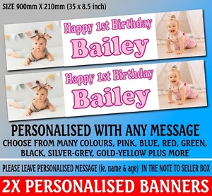 2x PERSONALISED PHOTO BANNER BANNERS BIRTHDAY CHRISTENING ANY EVENT PARTY EXPENS - Picture 1 of 46